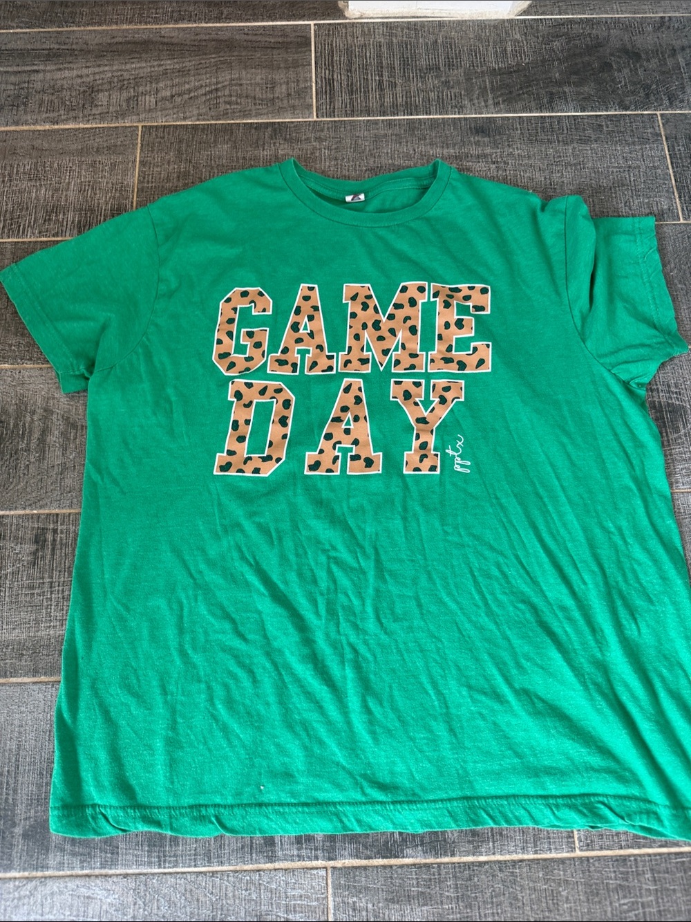 Game Day Graphic Tee - Green with Leopard Print